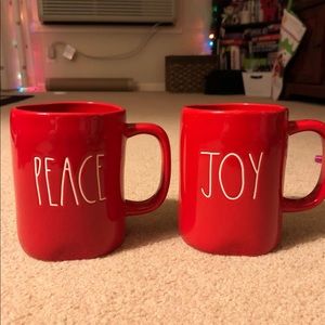 Rae Dunn PEACE & JOY Red Mugs